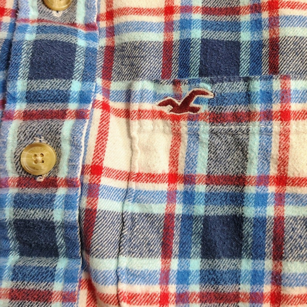 Hollister Mens Plaid Flannel Shirt‎ Long Sleeve Button Up Size S Red Blue White - Picture 6 of 12